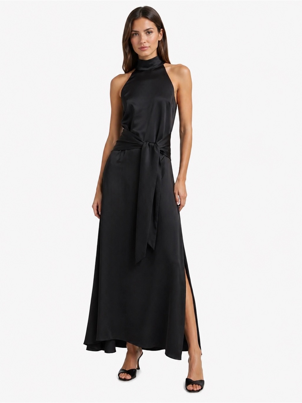 TOCCIN Jocelyn Satin Tie-Front Maxi Dress